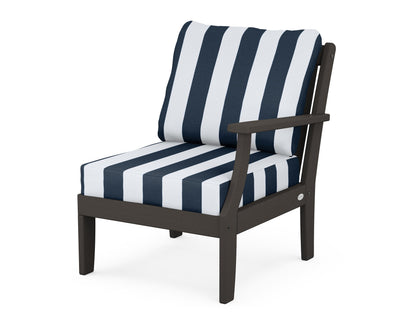 POLYWOOD® Braxton Modular Right Arm Chair in Vintage Coffee / Cabana Stripe Marine Indigo