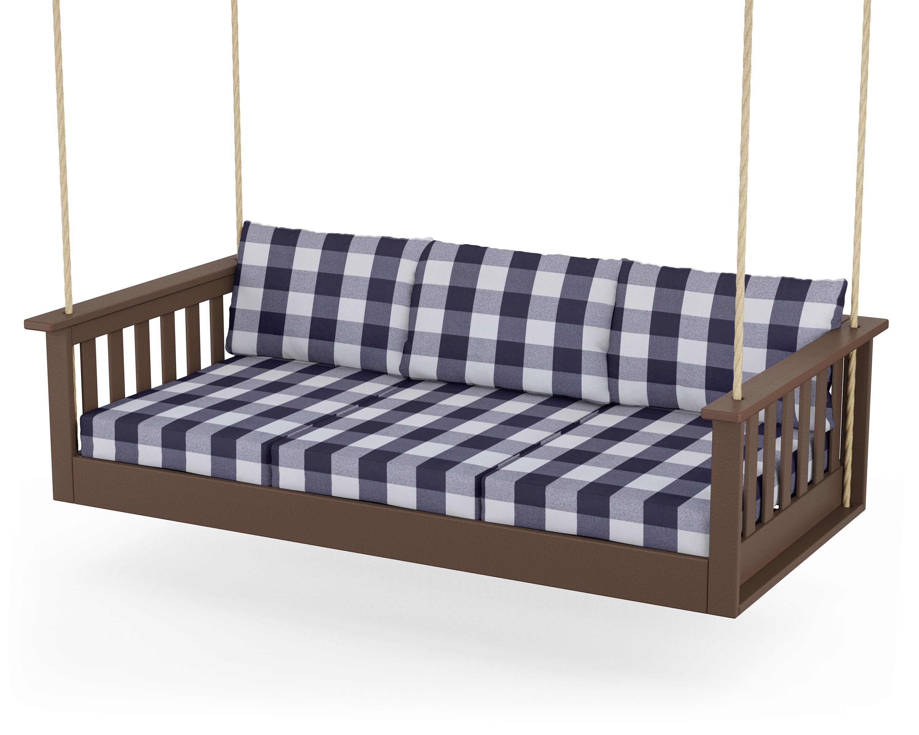 POLYWOOD® Vineyard Daybed Swing in Mahogany / Buffalo Plaid Navy