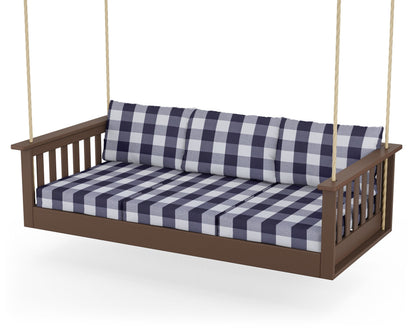 POLYWOOD® Vineyard Daybed Swing in Mahogany / Buffalo Plaid Navy
