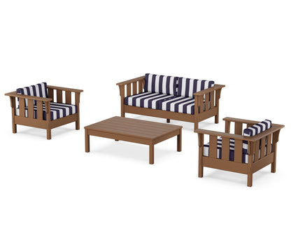 Martha Stewart by POLYWOOD® Acadia 4-Piece Deep Seating Set with Loveseat in Teak / Cabana Stripe Navy