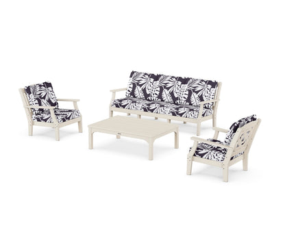 Martha Stewart by POLYWOOD® Chinoiserie 4-Piece Deep Seating Set with Sofa in Sand / Leaf Navy