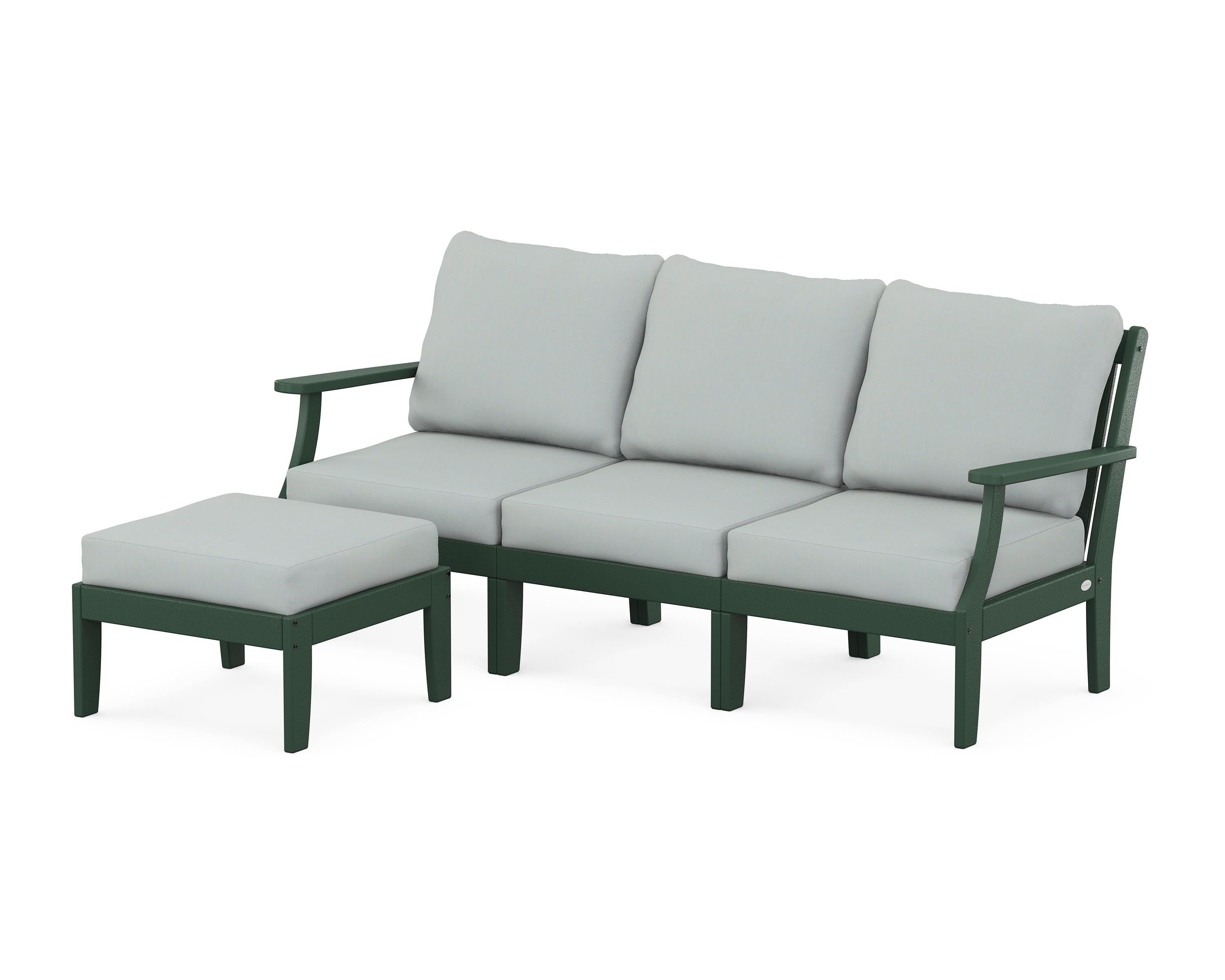 POLYWOOD® Braxton Modular 4-Piece Deep Seating Set with Ottoman in Green / Spa