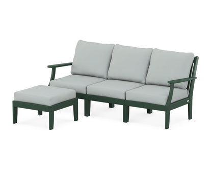 POLYWOOD® Braxton Modular 4-Piece Deep Seating Set with Ottoman in Green / Spa