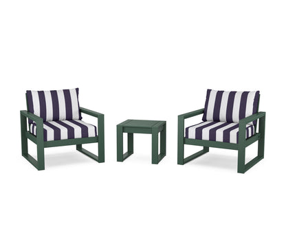 POLYWOOD® EDGE Sectional 3-Piece Deep Seating Set in Green / Cabana Stripe Navy