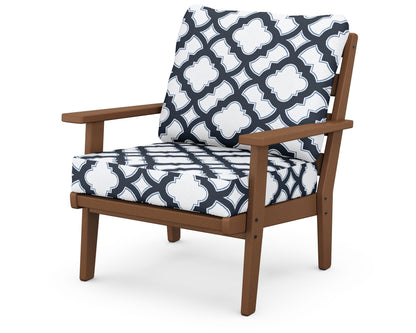 POLYWOOD® Grant Park Deep Seating Chair in Teak / Trellis Marine Indigo