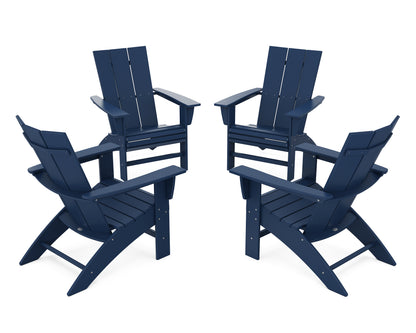 POLYWOOD® 4-Piece Modern Curveback Adirondack Conversation Set in Navy