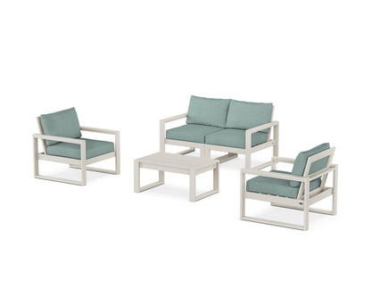 POLYWOOD® EDGE Sectional 4-Piece Deep Seating Set with Loveseat in Sand / Glacier Spa