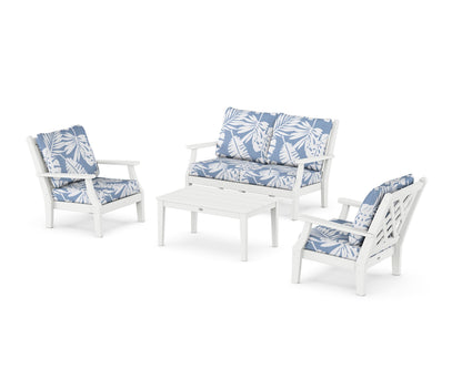 Country Living Wovendale 4-Piece Deep Seating Set with Loveseat in White / Leaf Sky Blue