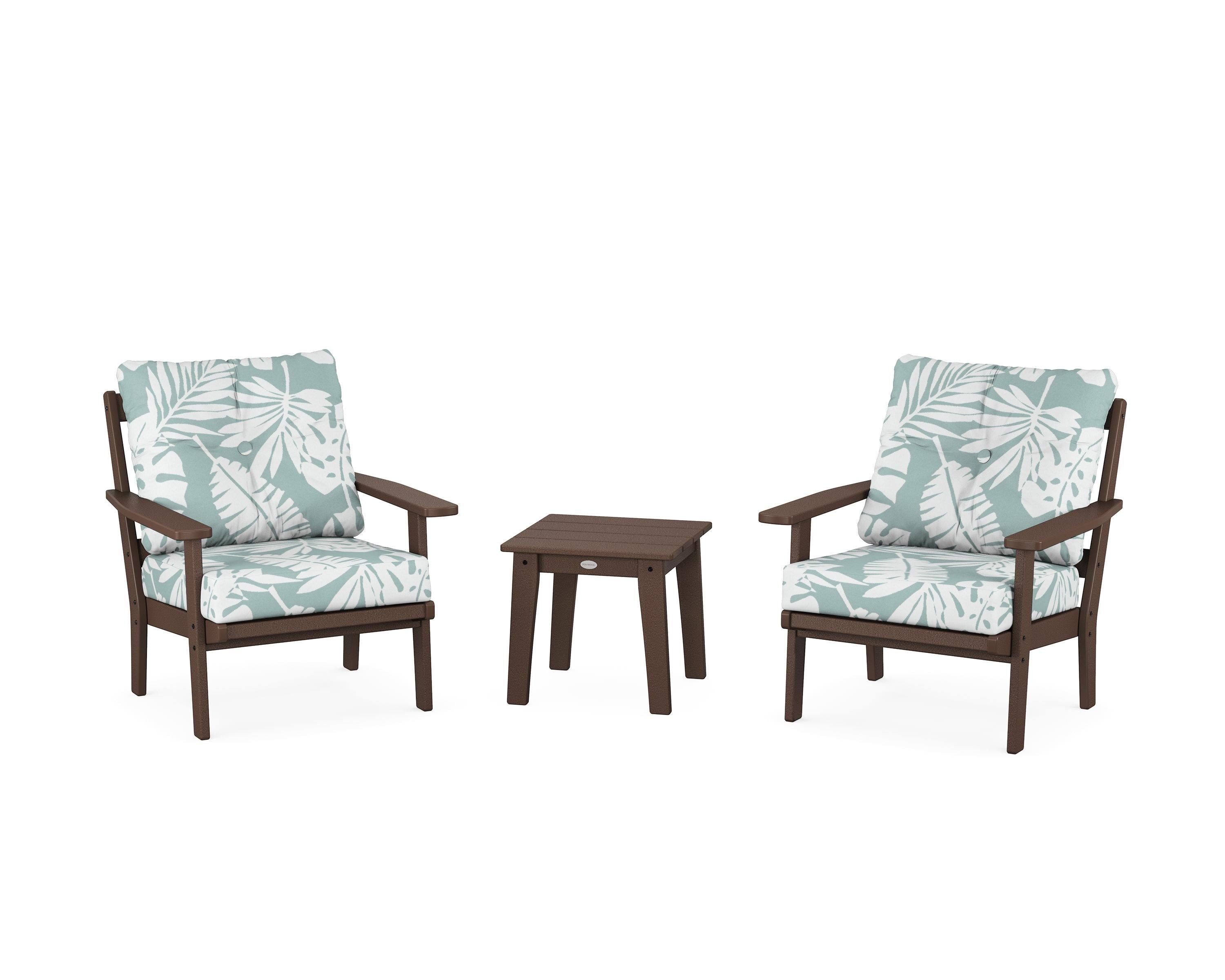 POLYWOOD® Oxford 3-Piece Deep Seating Set in Mahogany / Leaf Glacier Spa