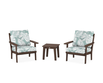 POLYWOOD® Oxford 3-Piece Deep Seating Set in Mahogany / Leaf Glacier Spa