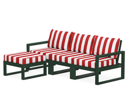 POLYWOOD® EDGE 4-Piece Modular Deep Seating Set with Ottoman in Green / Cabana Stripe Crimson
