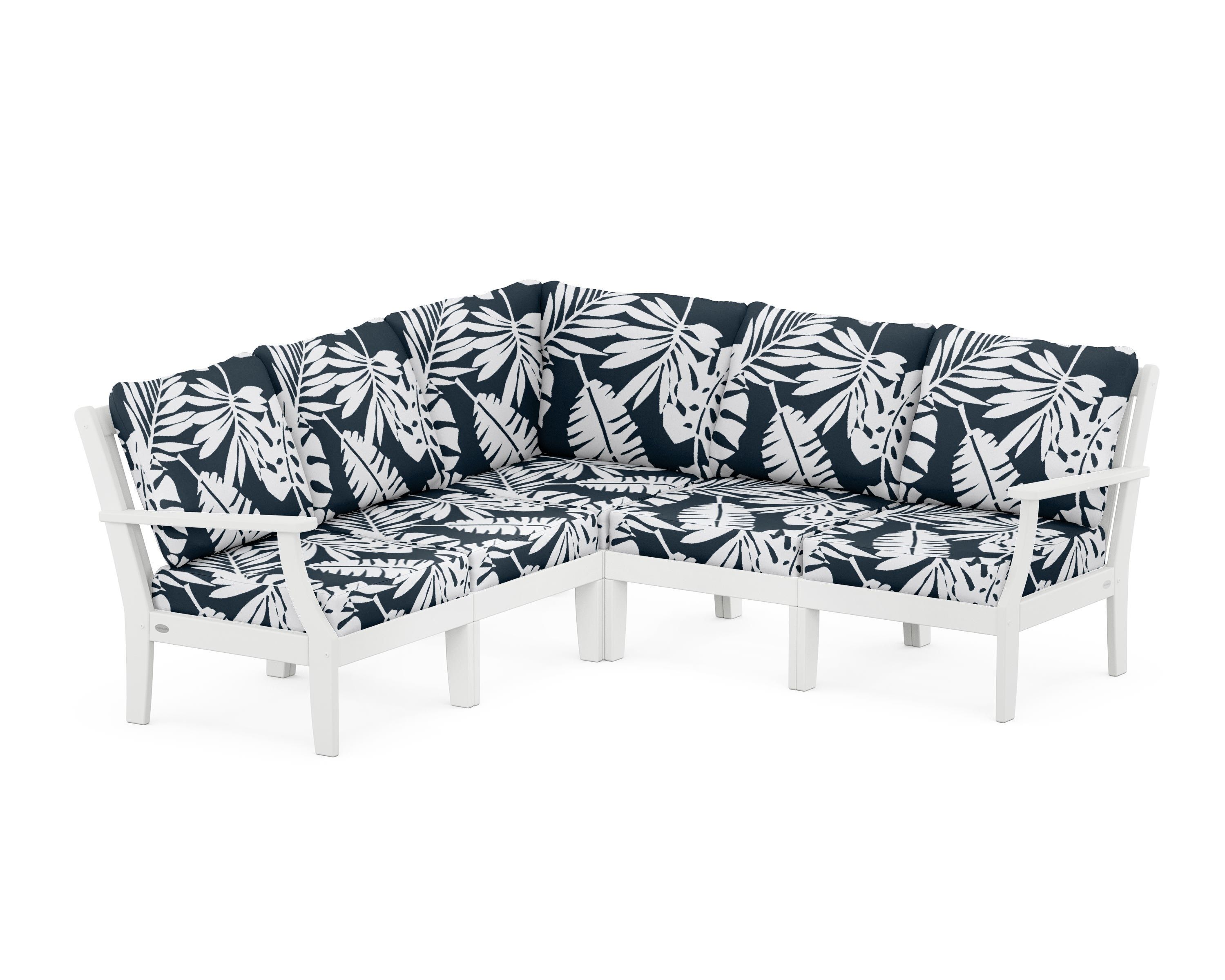 POLYWOOD® Braxton Modular 5-Piece Deep Seating Set in White / Leaf Marine Indigo