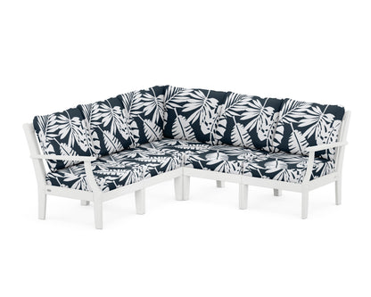 POLYWOOD® Braxton Modular 5-Piece Deep Seating Set in White / Leaf Marine Indigo
