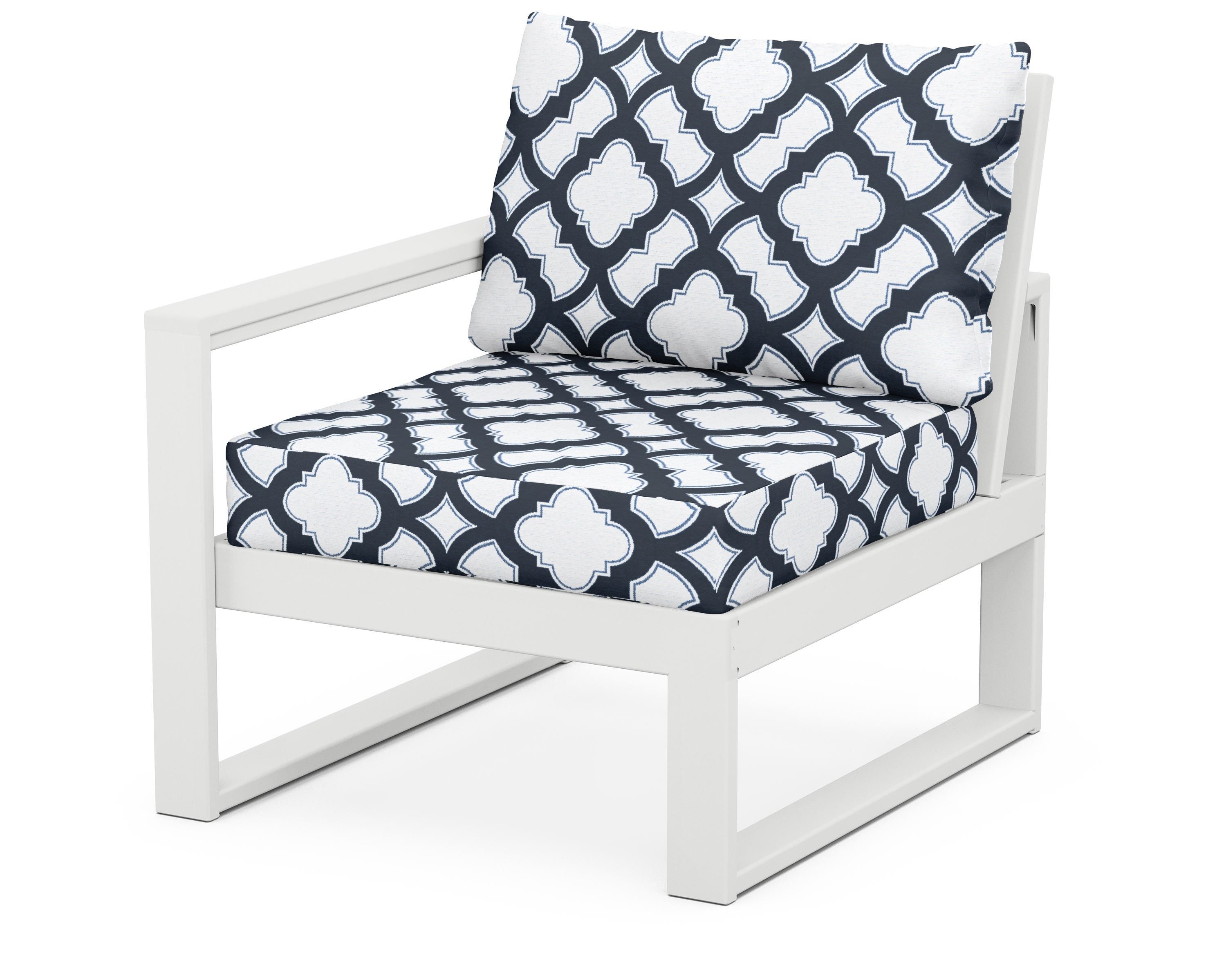 POLYWOOD® EDGE Modular Left Arm Chair in White / Trellis Marine Indigo