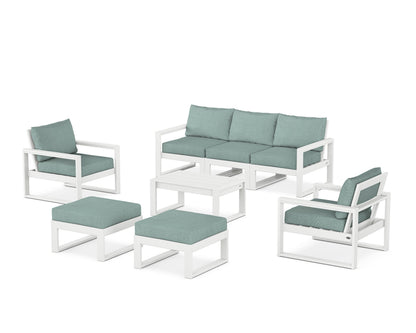 POLYWOOD® EDGE Sectional 8-Piece Lounge Sofa Set in White / Glacier Spa