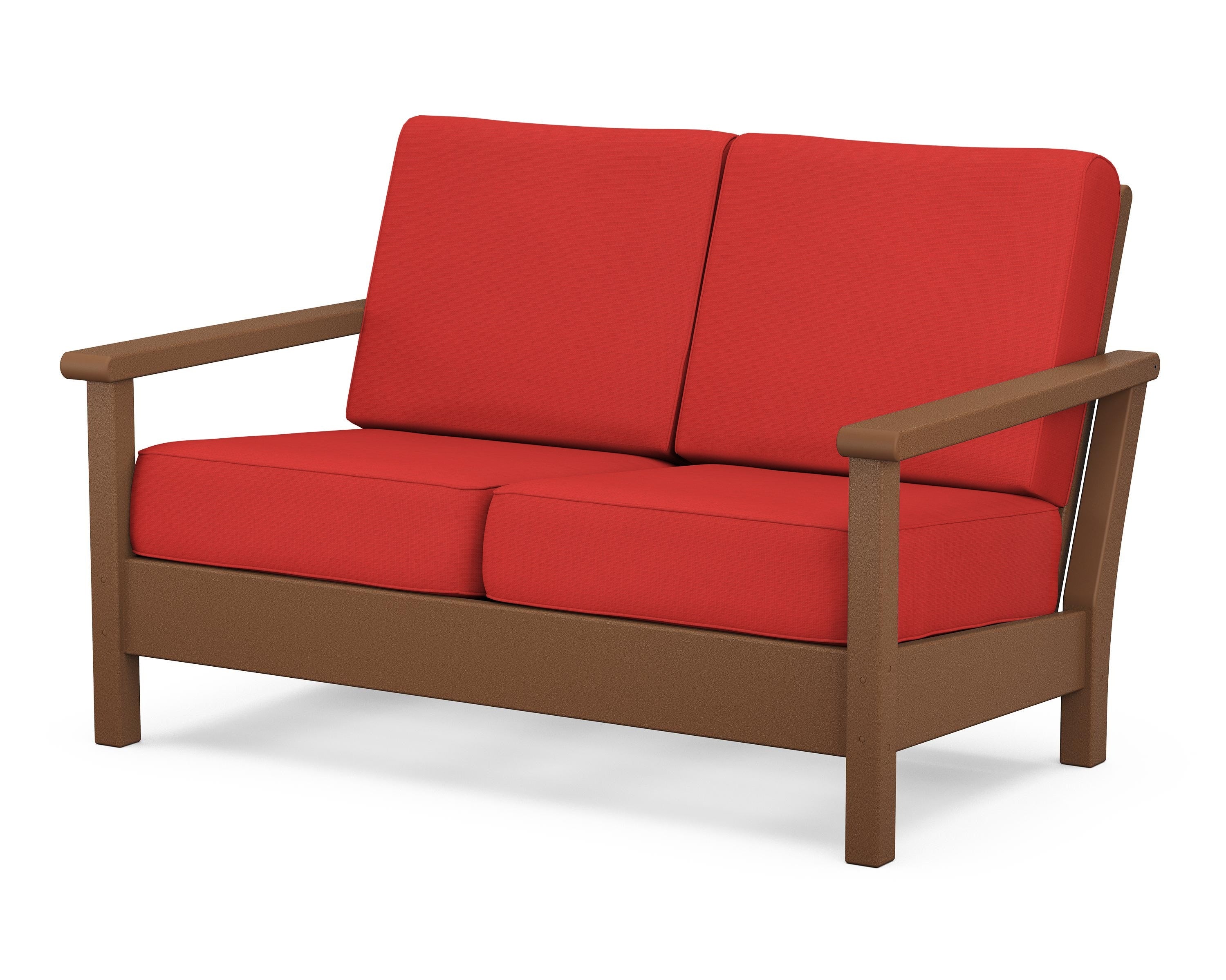 POLYWOOD® Harbour Deep Seating Loveseat in Teak / Crimson Linen