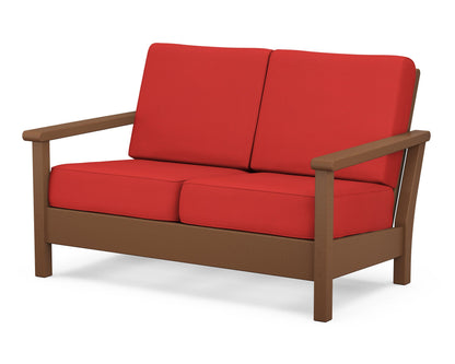 POLYWOOD® Harbour Deep Seating Loveseat in Teak / Crimson Linen