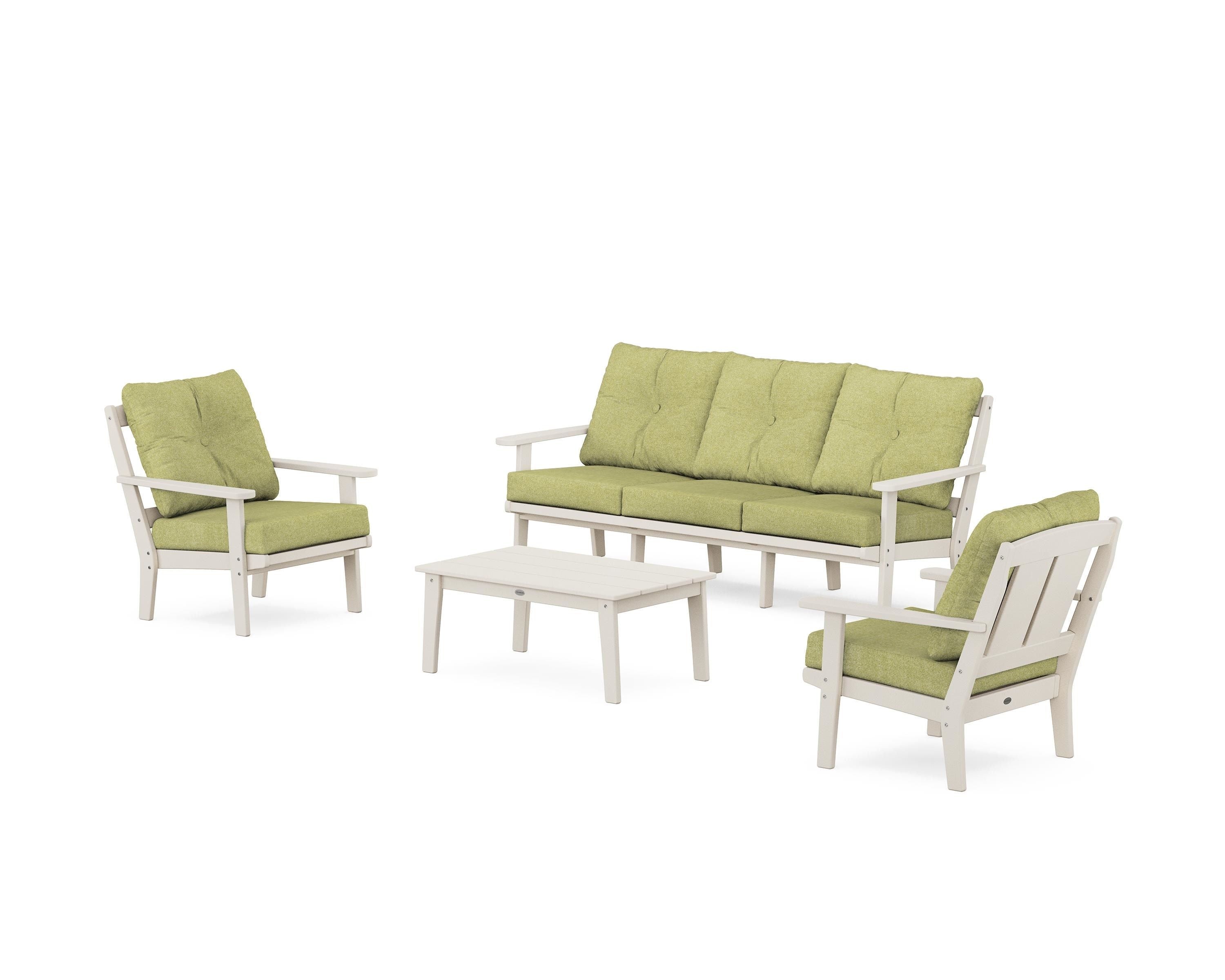 POLYWOOD® Mission 4-Piece Deep Seating Set with Sofa in Sand / Chartreuse Boucle