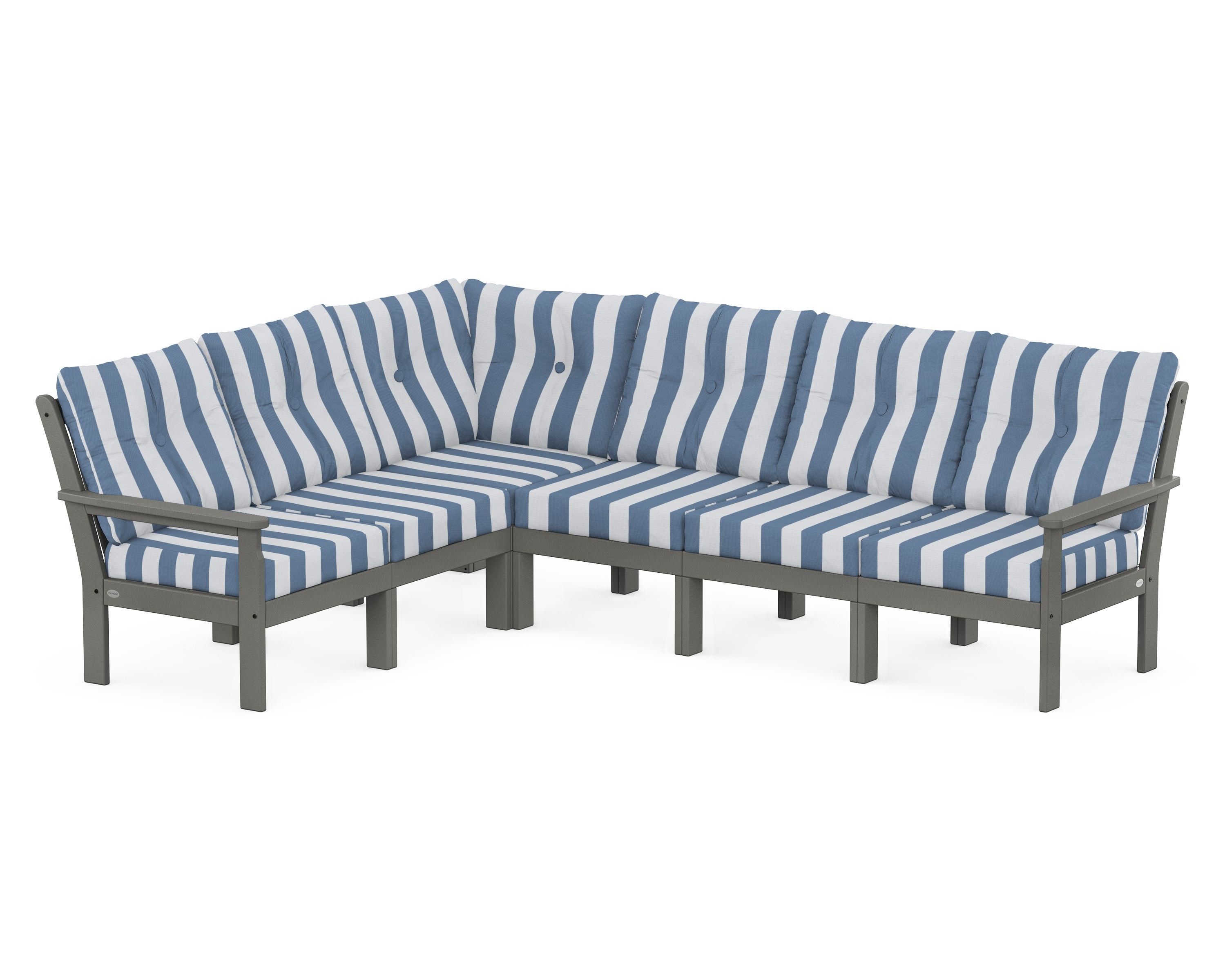POLYWOOD® Vineyard 6-Piece Sectional in Slate Grey / Cabana Stripe Sky Blue