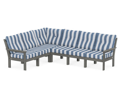 POLYWOOD® Vineyard 6-Piece Sectional in Slate Grey / Cabana Stripe Sky Blue