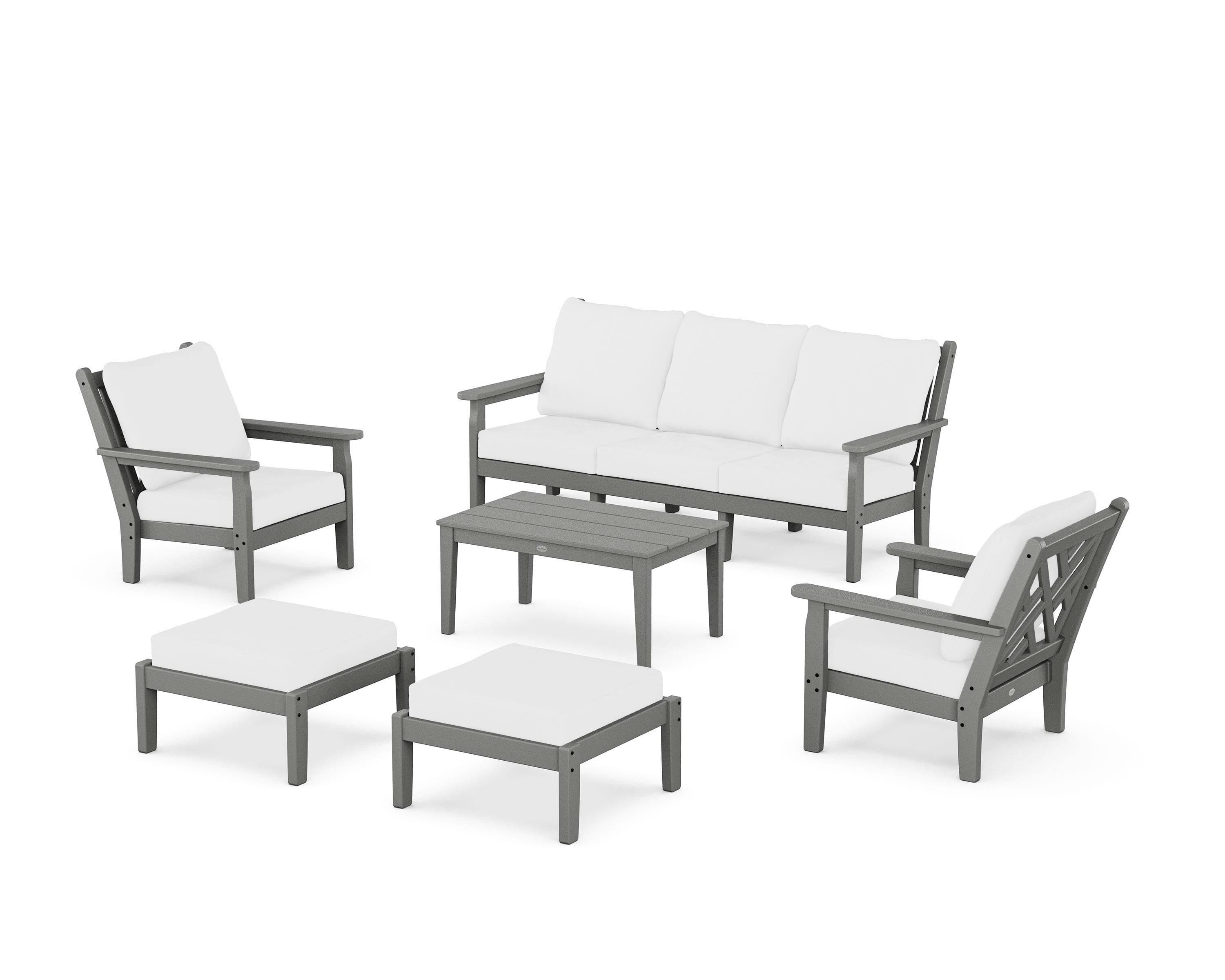 POLYWOOD® Chippendale 6-Piece Lounge Sofa Set in Slate Grey / Natural