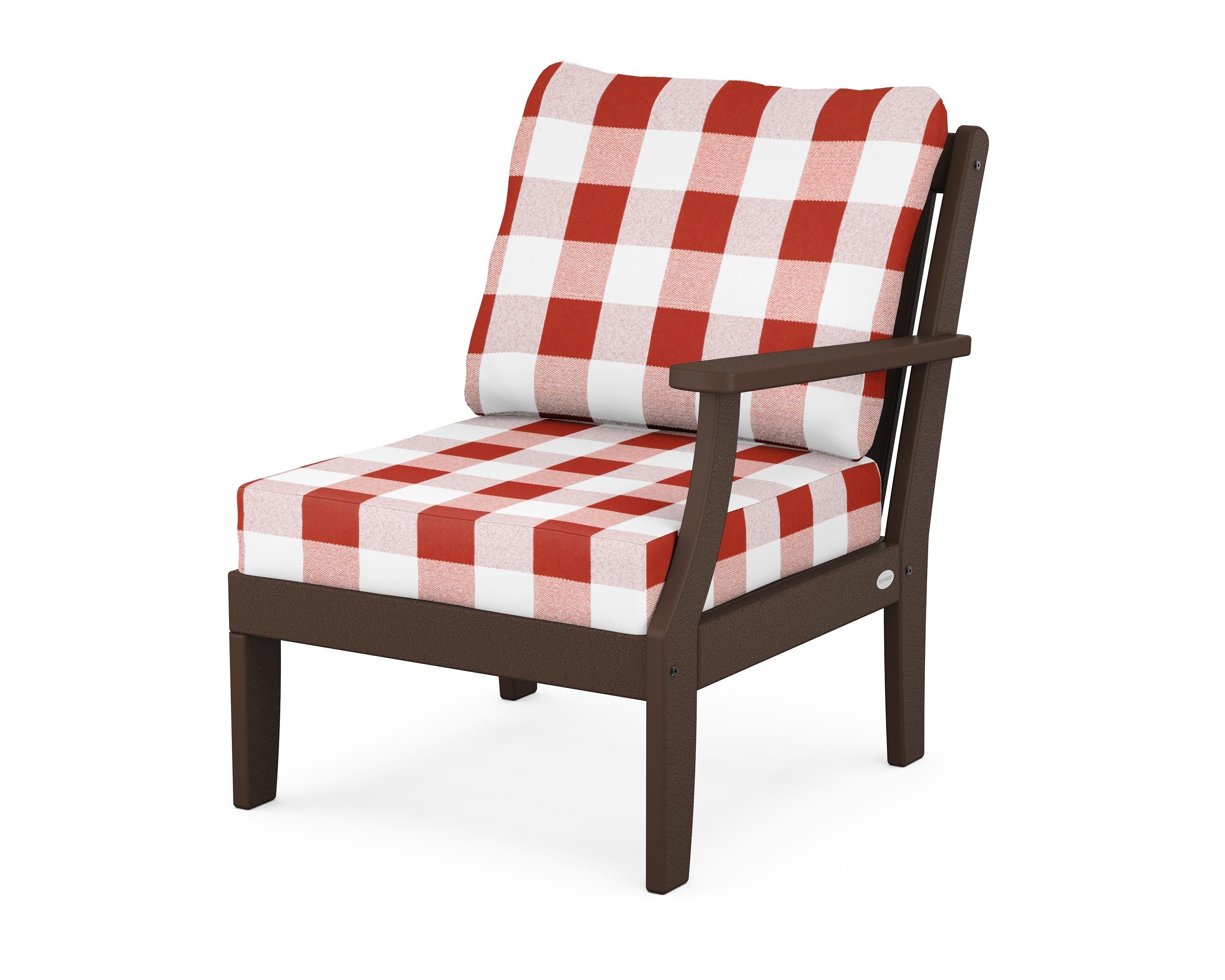 POLYWOOD® Braxton Modular Right Arm Chair in Mahogany / Buffalo Plaid Crimson
