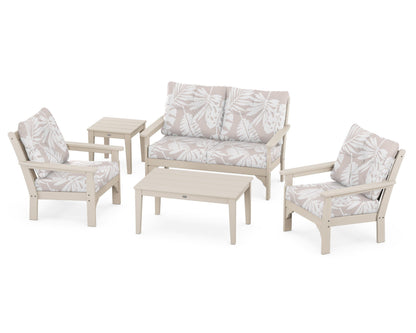 POLYWOOD® Vineyard 5-Piece Deep Seating Set in Sand / Leaf Dune Burlap