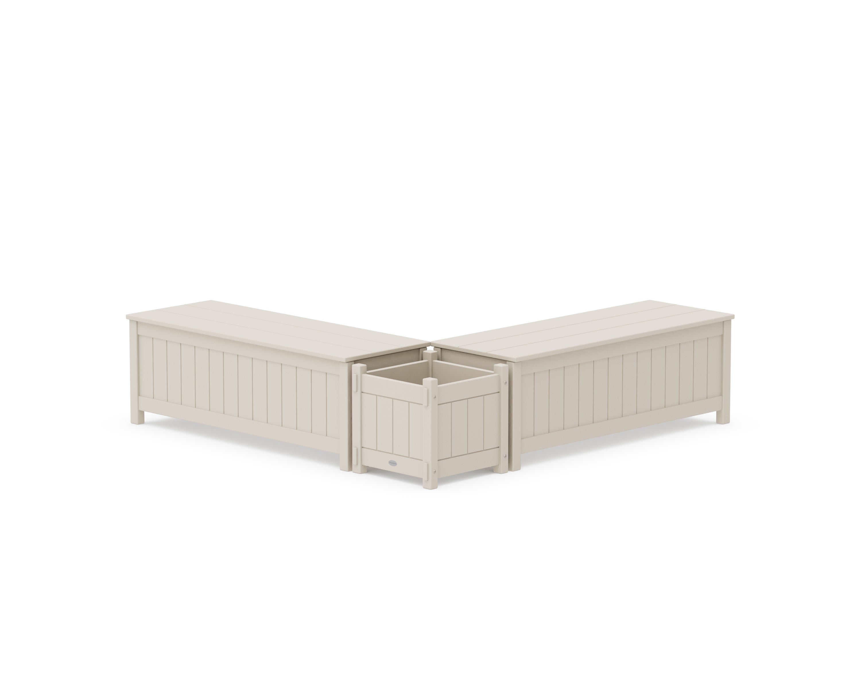 POLYWOOD® 48" Vineyard L- Shaped Planter Storage Bench Set in Sand