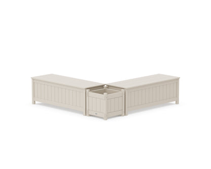 POLYWOOD® 48" Vineyard L- Shaped Planter Storage Bench Set in Sand