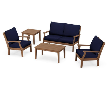 POLYWOOD® Braxton 5-Piece Deep Seating Set in Teak / Navy