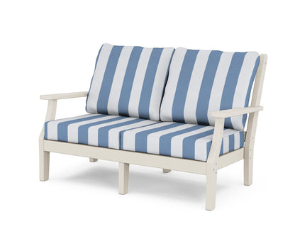 Country Living Wovendale Deep Seating Loveseat in Sand / Cabana Stripe Sky Blue
