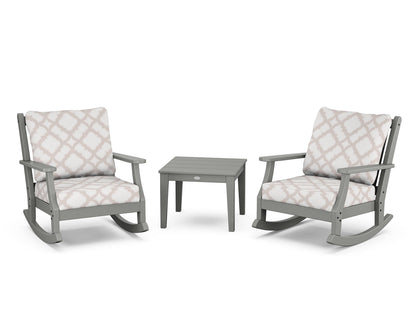 Country Living Wovendale 3-Piece Deep Seating Rocker Set in Slate Grey / Trellis Dune Burlap