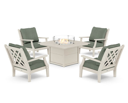 Country Living Wovendale 5-Piece Deep Seating Set with Fire Pit Table in Sand / Cast Sage