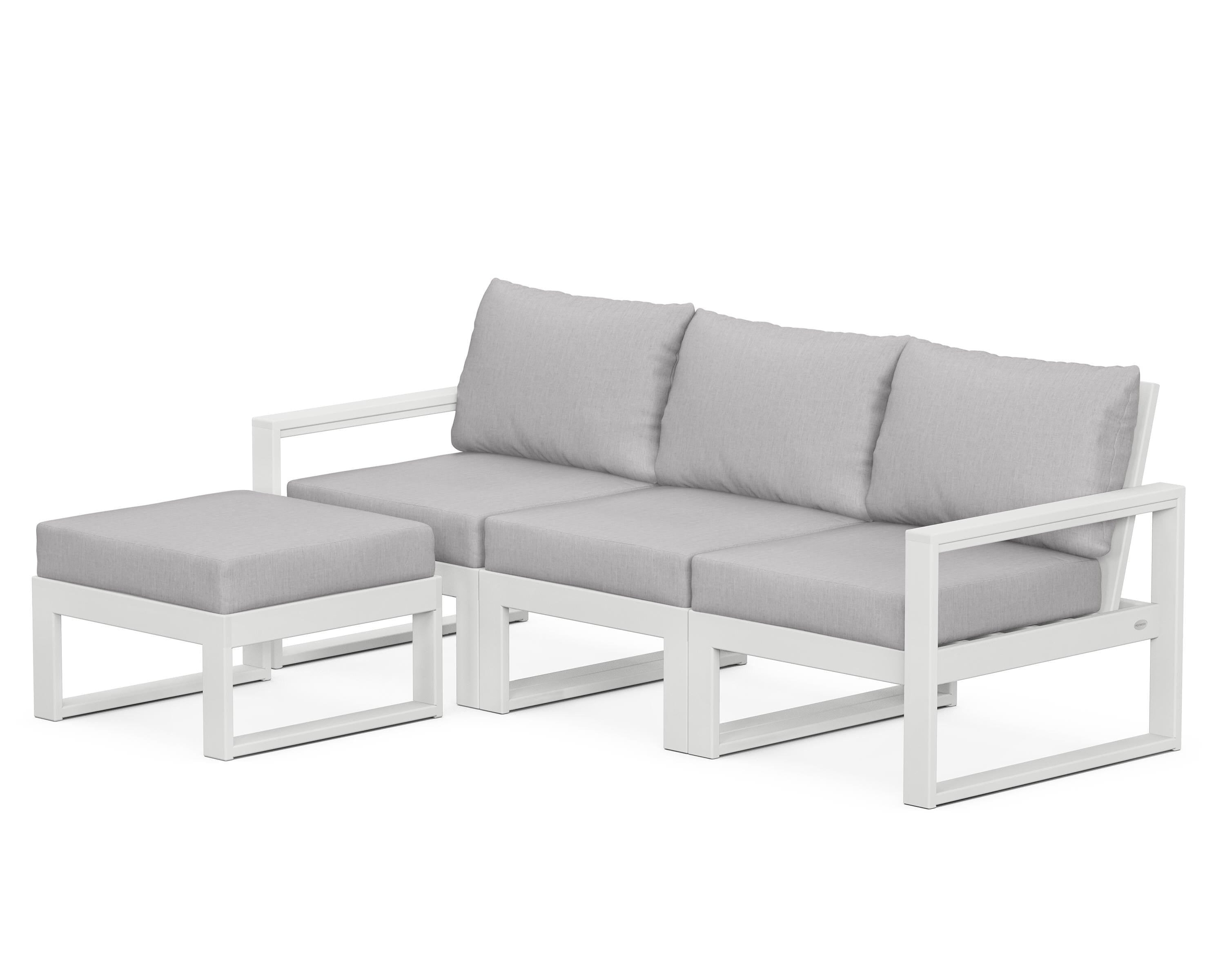 POLYWOOD® EDGE 4-Piece Modular Deep Seating Set with Ottoman in White / Granite