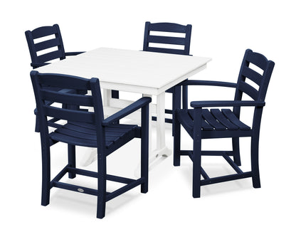 POLYWOOD® La Casa Café 5-Piece Farmhouse Trestle Arm Chair Dining Set in Navy / White