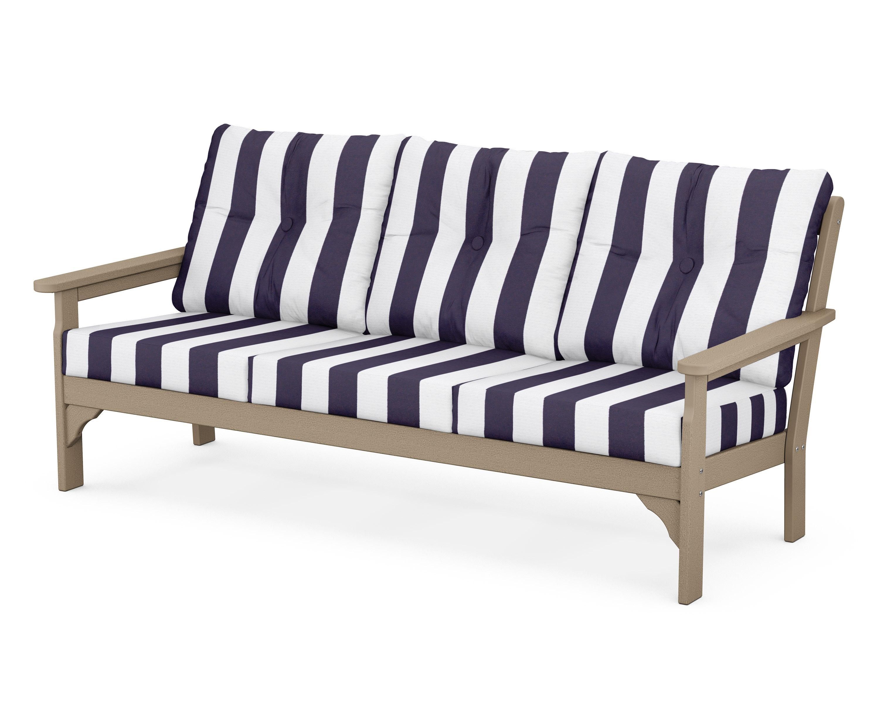 POLYWOOD® Vineyard Deep Seating Sofa in Vintage Sahara / Cabana Stripe Navy