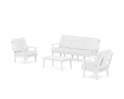 POLYWOOD® Prairie 4-Piece Deep Seating Set with Sofa in White / Natural