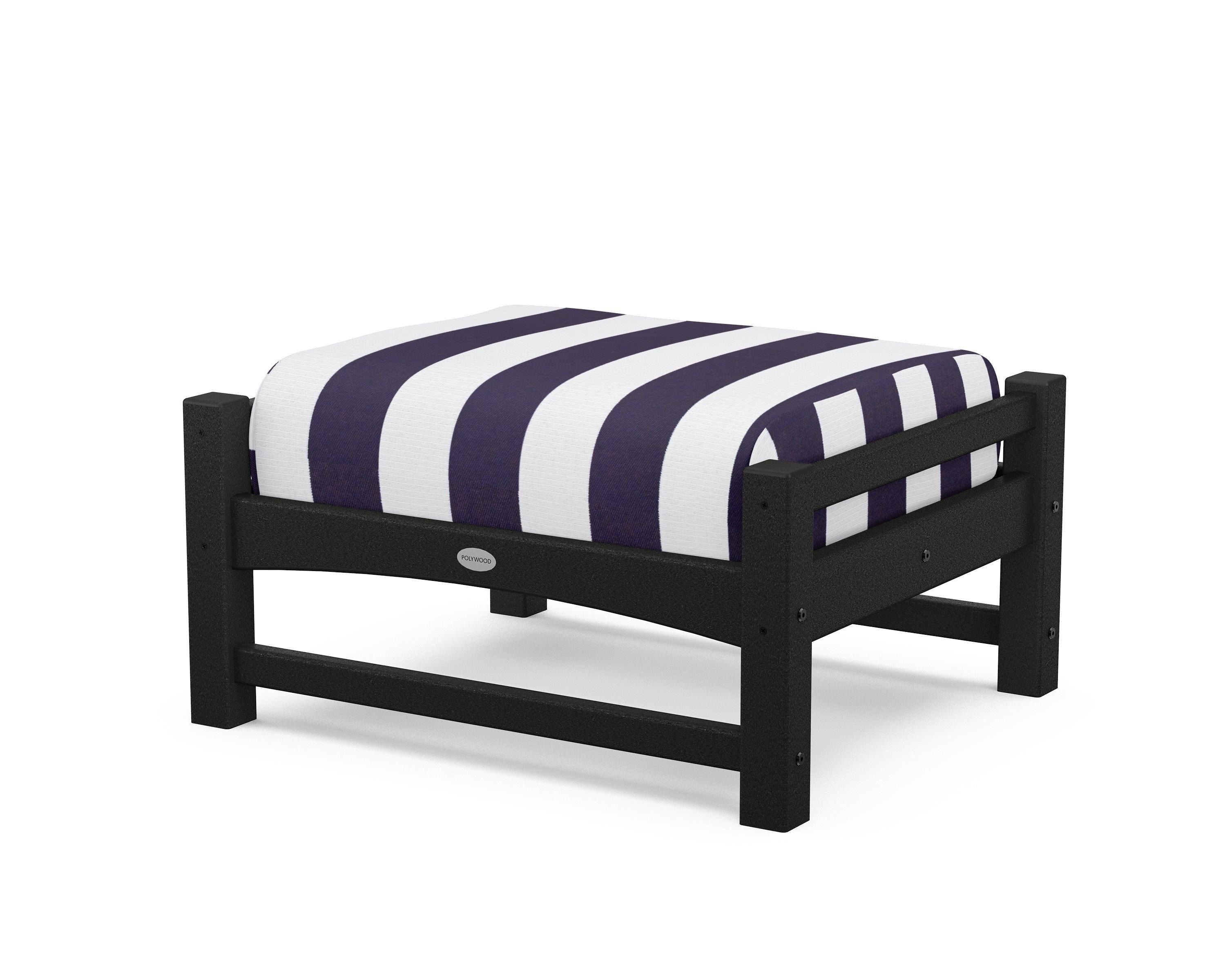 POLYWOOD® Club Ottoman in Black / Cabana Stripe Navy
