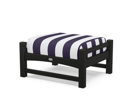 POLYWOOD® Club Ottoman in Black / Cabana Stripe Navy
