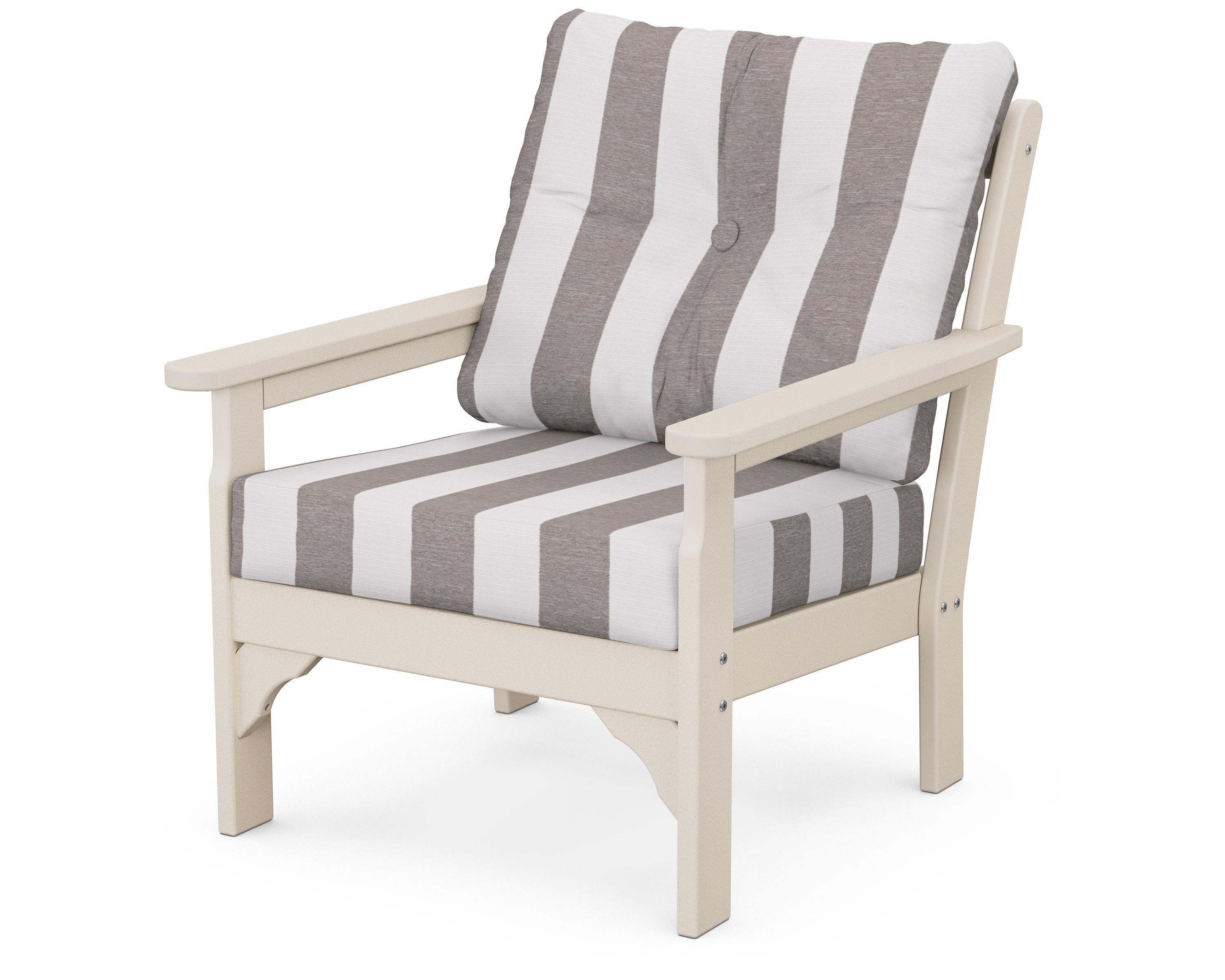 POLYWOOD® Vineyard Deep Seating Chair in Sand / Cabana Stripe Grey Mist