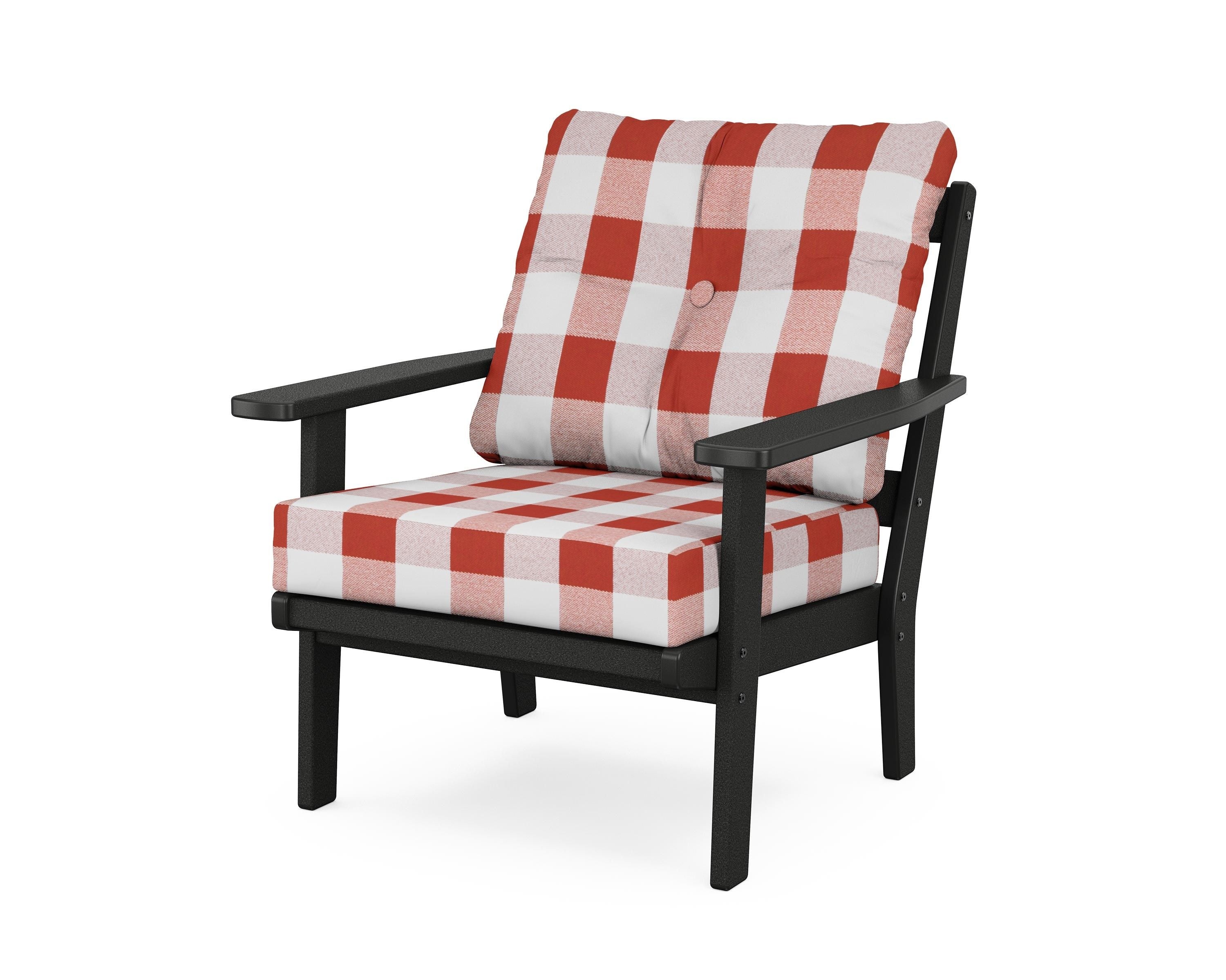 POLYWOOD® Prairie Deep Seating Chair in Black / Buffalo Plaid Crimson