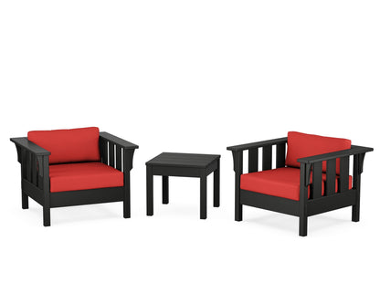 Martha Stewart by POLYWOOD® Acadia 3-Piece Deep Seating Set in Black / Crimson Linen
