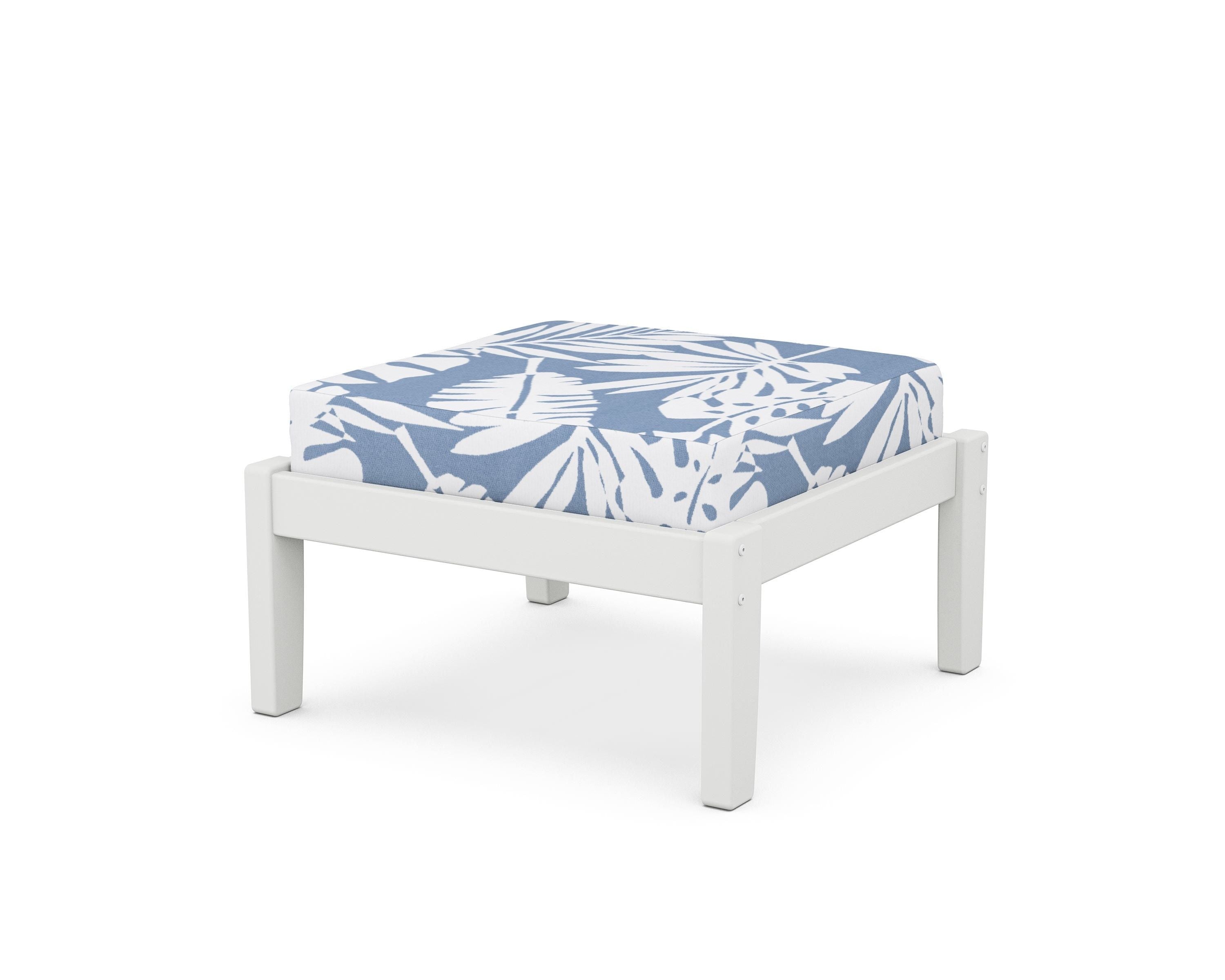 Unbranded Deep Seating Ottoman in White / Leaf Sky Blue