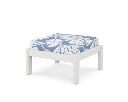 Unbranded Deep Seating Ottoman in White / Leaf Sky Blue