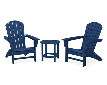 POLYWOOD® Nautical 3-Piece Adirondack Set with South Beach 18" Side Table in Navy