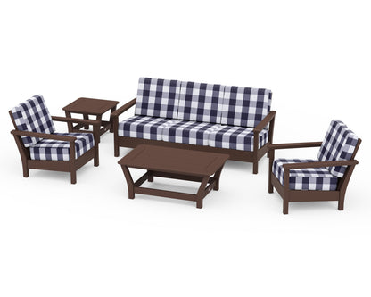 POLYWOOD® Harbour 5-Piece Deep Seating Set in Mahogany / Buffalo Plaid Navy