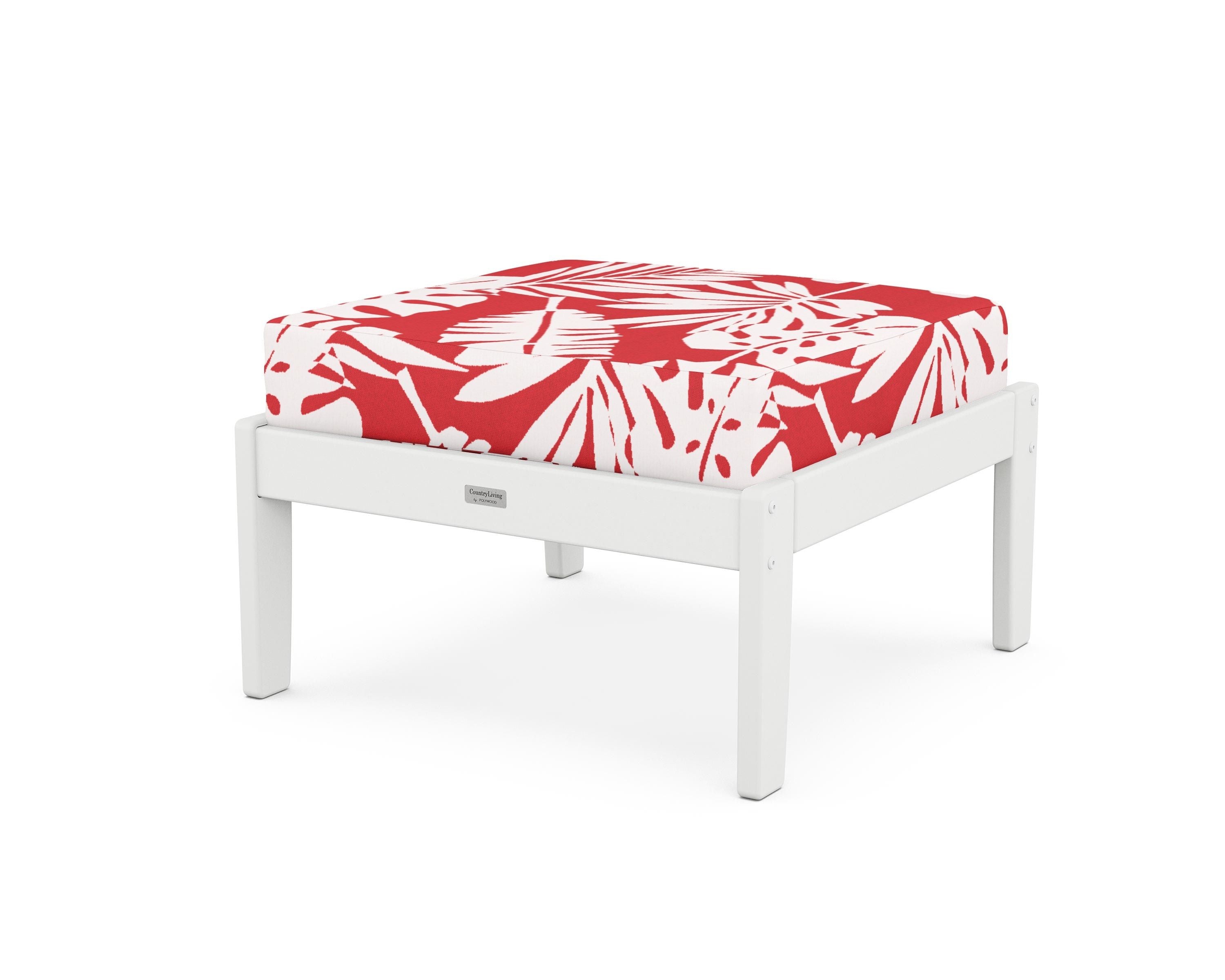 Country Living Cottage Deep Seating Ottoman in White / Leaf Crimson