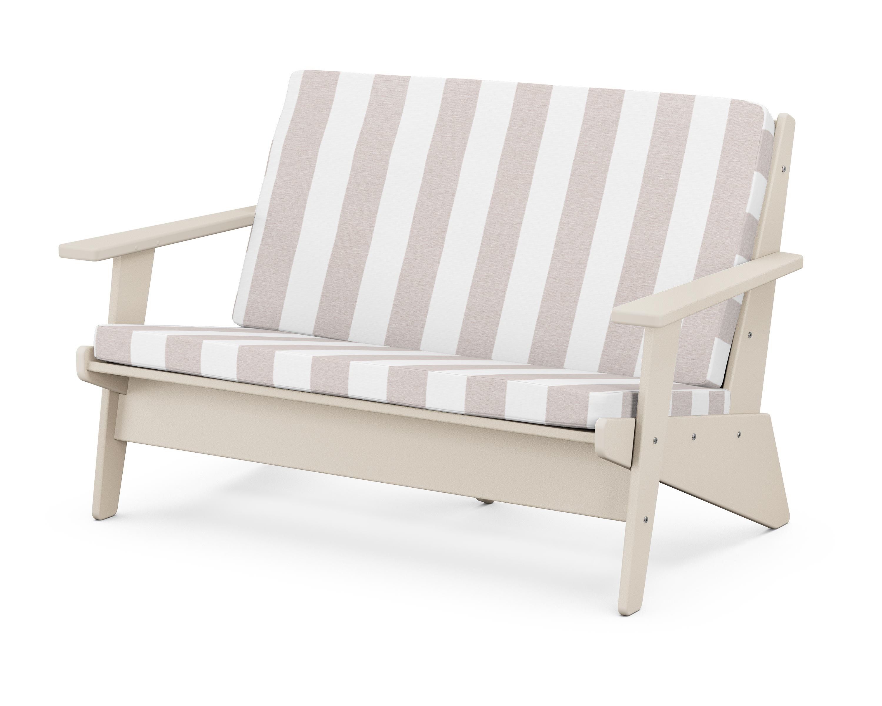 POLYWOOD® Riviera Modern Lounge Loveseat in Sand / Cabana Stripe Dune Burlap