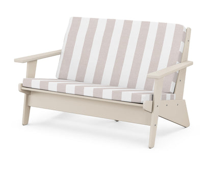 POLYWOOD® Riviera Modern Lounge Loveseat in Sand / Cabana Stripe Dune Burlap