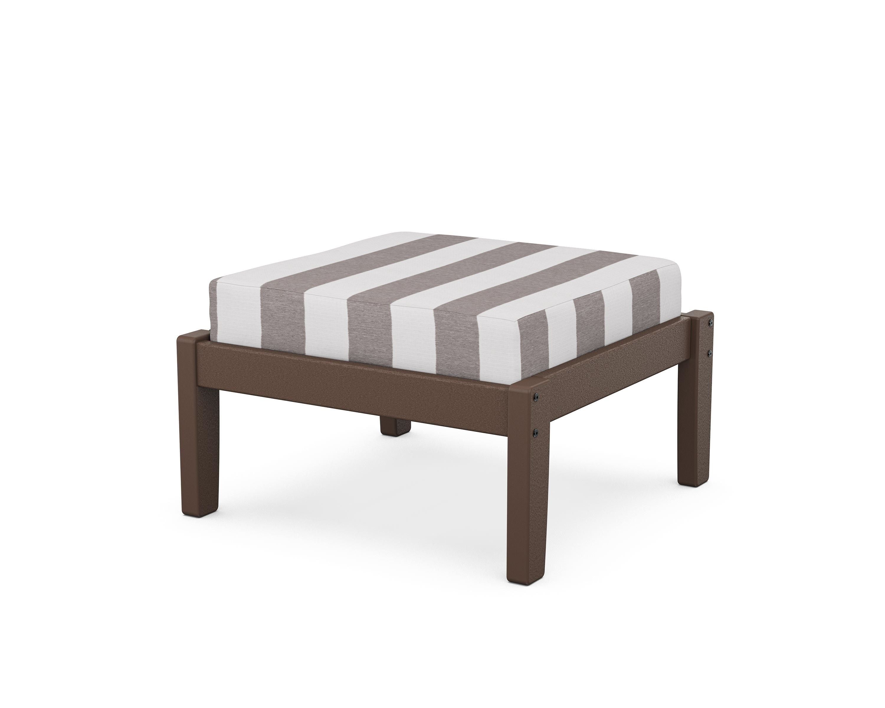 Unbranded Deep Seating Ottoman in Mahogany / Cabana Stripe Grey Mist